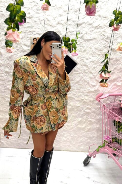 MARYNARKA LAMILLA ROZALIA ŻAKARD KWIATY Niebieskie